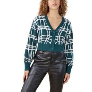 BCBGeneration Cropped Plaid Button Front Cardigan Whimsical Plaid‎ Size M NWT